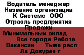 Водитель-менеджер › Название организации ­ К Системс, ООО › Отрасль предприятия ­ Продажи › Минимальный оклад ­ 35 000 - Все города Работа » Вакансии   . Тыва респ.,Ак-Довурак г.